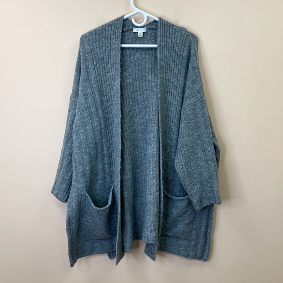 NWOT Topshop Open Oversized Ribbed Cardigan Pockets Boho Stretch Gray Small - Picture 3 of 12